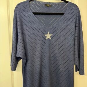 Blue Lightweight Sweater with Rhinestone Star Detail